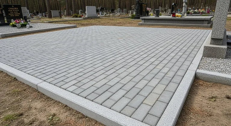 Благоустройство захоронения брусчаткой, образец ПМ037 в Красноярске