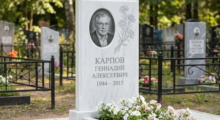 Памятник с гравировкой гвоздик — выполненная работа «Карпов» в Красноярске