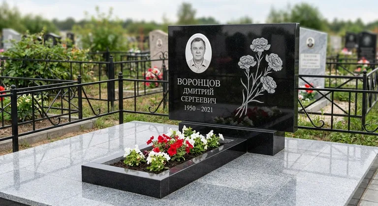 Памятник с гравировкой гвоздик — выполненная работа «Воронцов» в Красноярске