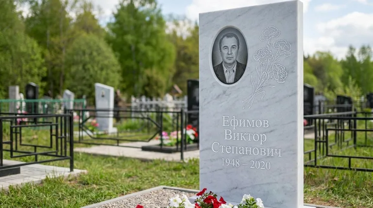 Памятник с гравировкой гвоздик — выполненная работа «Ефимов» в Красноярске