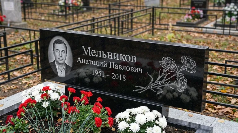 Памятник с гравировкой гвоздик — выполненная работа «Мельников» в Красноярске