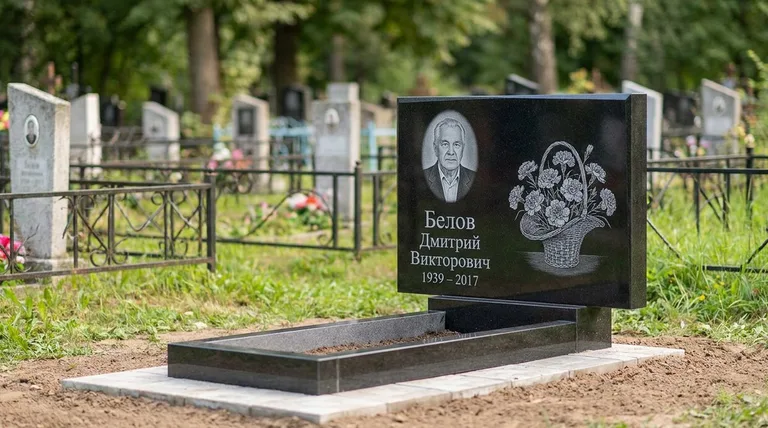 Памятник с гравировкой гвоздик — выполненная работа «Белов» в Красноярске