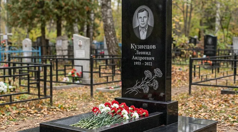 Памятник с гравировкой гвоздик — выполненная работа «Кузнецов» в Красноярске
