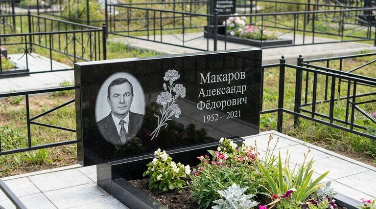 Памятник с гравировкой гвоздик — выполненная работа «Макаров» в Красноярске