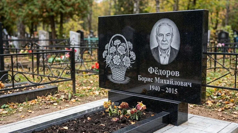 Памятник с гравировкой гвоздик — выполненная работа «Фёдоров» в Красноярске