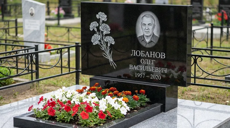 Памятник с гравировкой гвоздик — выполненная работа «Лобанов» в Красноярске