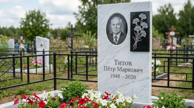 Памятник с гравировкой гвоздик — выполненная работа «Титов» в Красноярске
