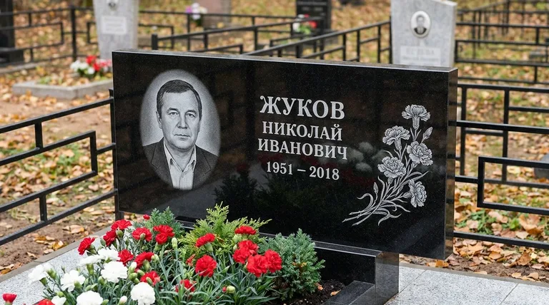 Памятник с гравировкой гвоздик — выполненная работа «Жуков» в Красноярске