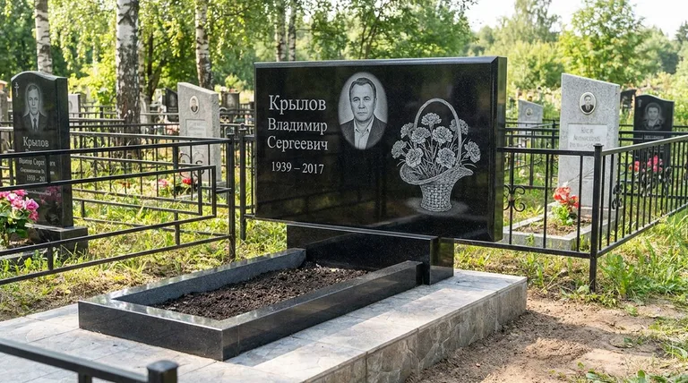 Памятник с гравировкой гвоздик — выполненная работа «Крылов» в Красноярске