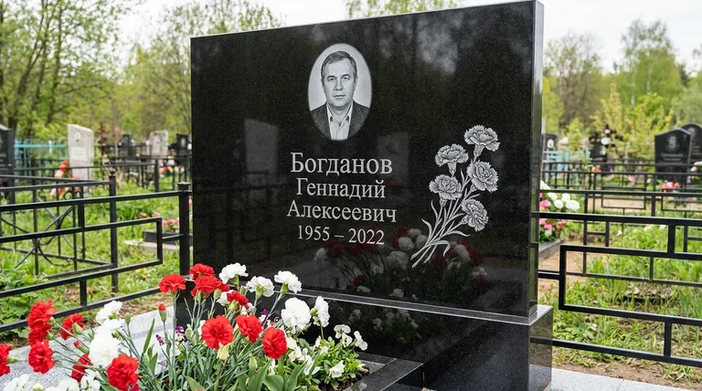 Памятник с гравировкой гвоздик — выполненная работа «Богданов» в Красноярске