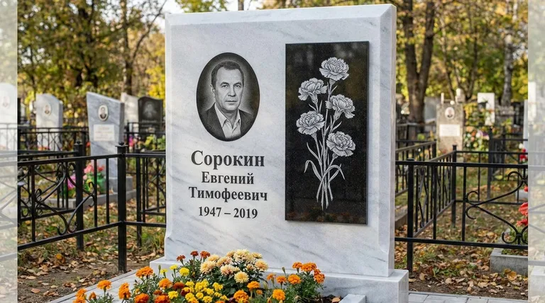 Памятник с гравировкой гвоздик — выполненная работа «Сорокин» в Красноярске