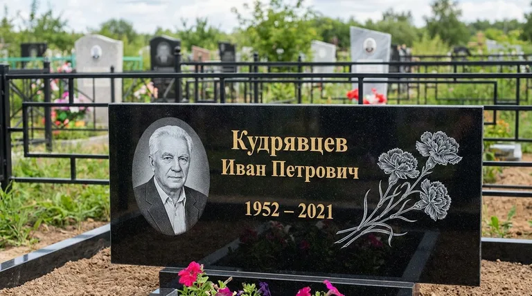 Памятник с гравировкой гвоздик — выполненная работа «Кудрявцев» в Красноярске
