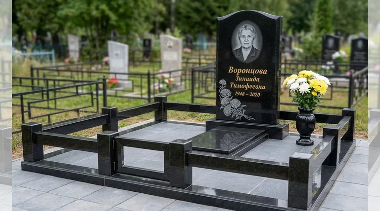 Памятник с гравировкой хризантем — выполненная работа «Воронцова» в Красноярске