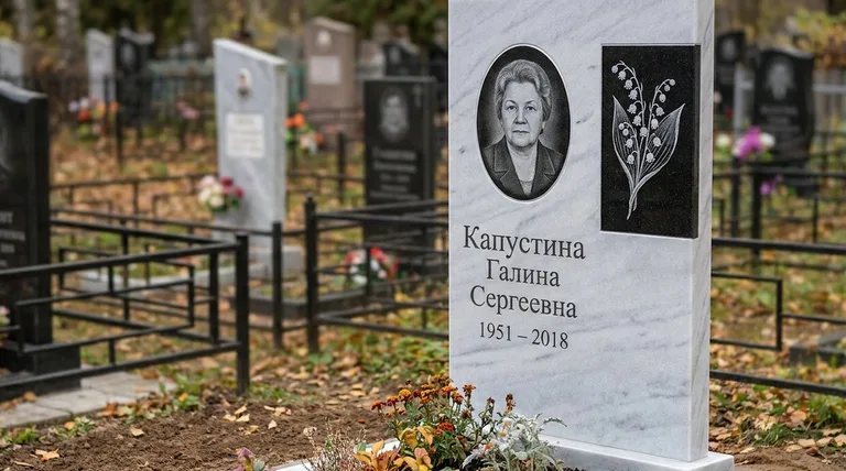 Памятник с гравировкой ландышей — выполненная работа «Капустина» в Красноярске
