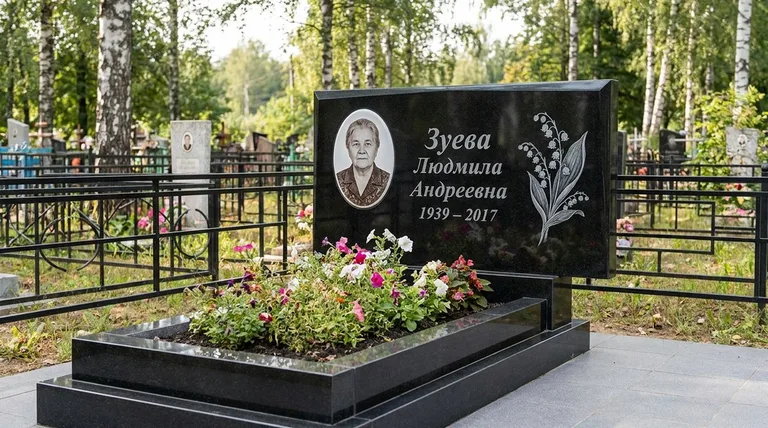 Памятник с гравировкой ландышей — выполненная работа «Зуева» в Красноярске