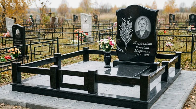 Памятник с гравировкой ландышей — выполненная работа «Журавлёва» в Красноярске