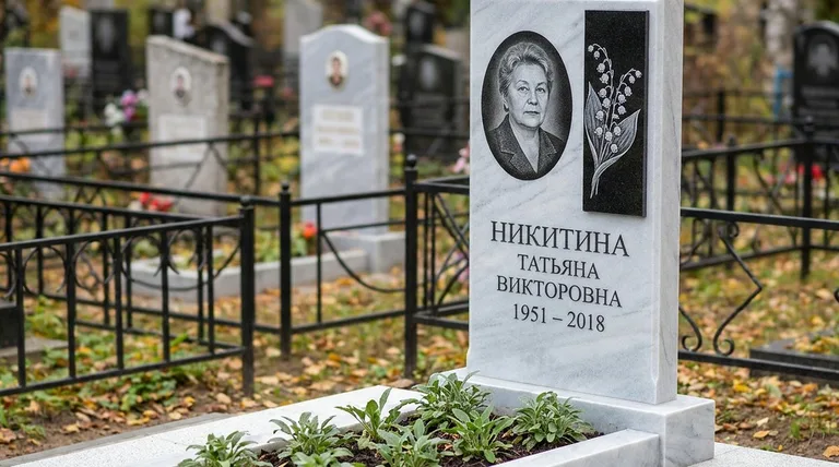 Памятник с гравировкой ландышей — выполненная работа «Никитина» в Красноярске