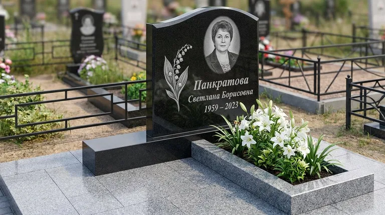 Памятник с гравировкой ландышей — выполненная работа «Панкратова» в Красноярске