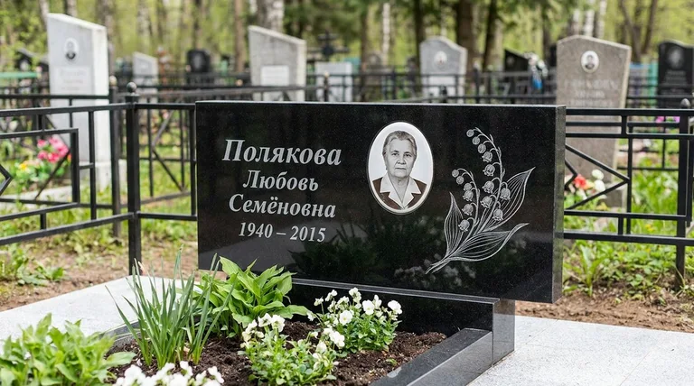 Памятник с гравировкой ландышей — выполненная работа «Полякова» в Красноярске
