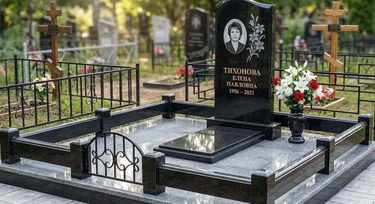 Памятник с гравировкой лилий — выполненная работа «Тихонова» в Красноярске