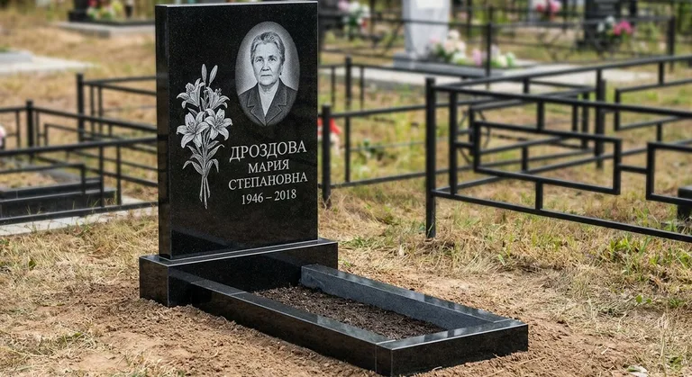 Памятник с гравировкой лилий — выполненная работа «Дроздова» в Красноярске