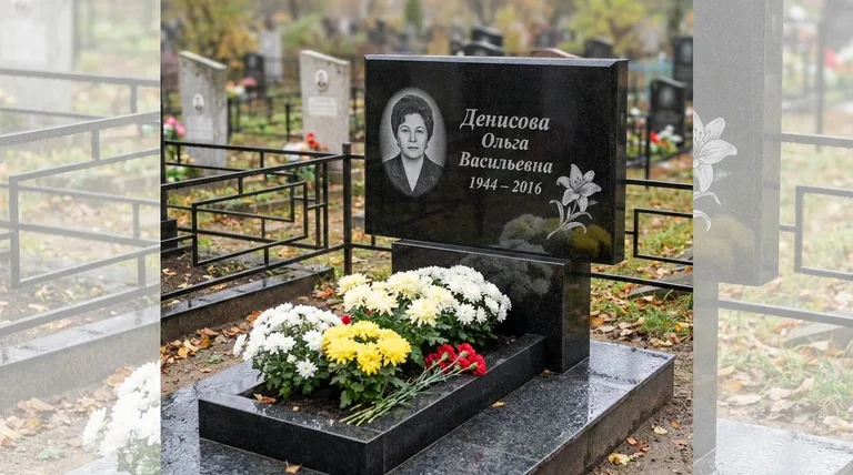 Памятник с гравировкой лилий — выполненная работа «Денисова» в Красноярске