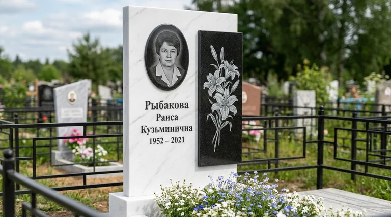 Памятник с гравировкой лилий — выполненная работа «Рыбакова» в Красноярске
