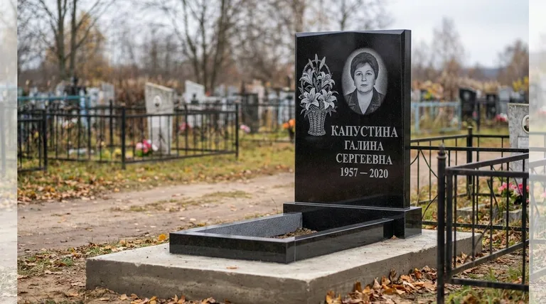 Памятник с гравировкой лилий — выполненная работа «Капустина» в Красноярске