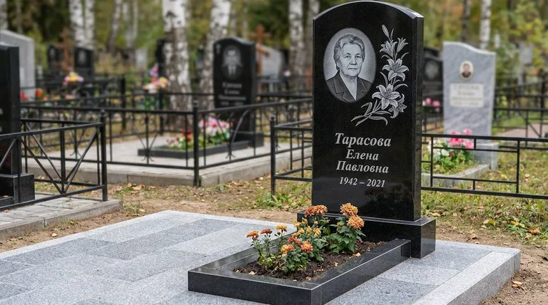 Памятник с гравировкой лилий — выполненная работа «Тарасова» в Красноярске