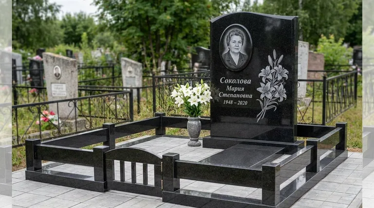 Памятник с гравировкой лилий — выполненная работа «Соколова» в Красноярске