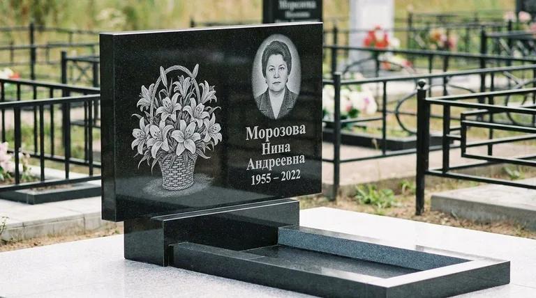 Памятник с гравировкой лилий — выполненная работа «Морозова» в Красноярске
