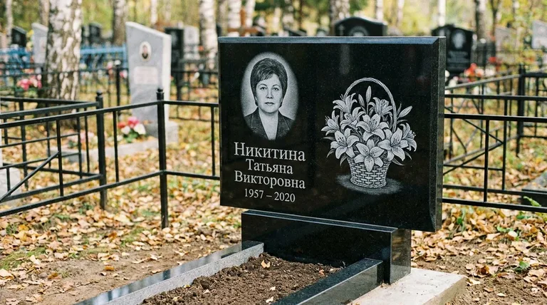 Памятник с гравировкой лилий — выполненная работа «Никитина» в Красноярске