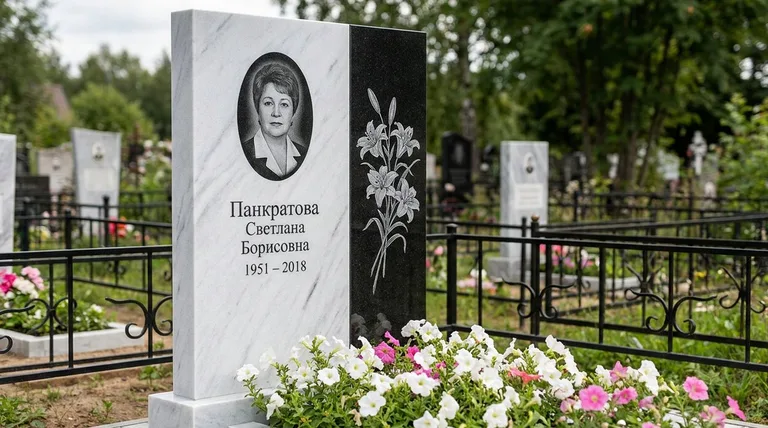 Памятник с гравировкой лилий — выполненная работа «Панкратова» в Красноярске