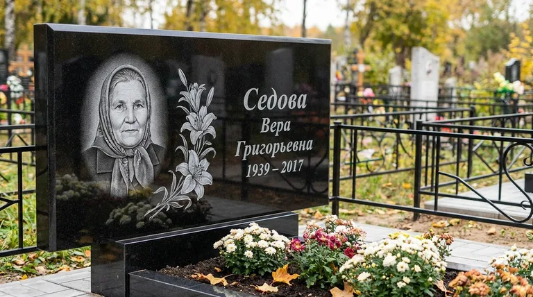 Памятник с гравировкой лилий — выполненная работа «Седова» в Красноярске