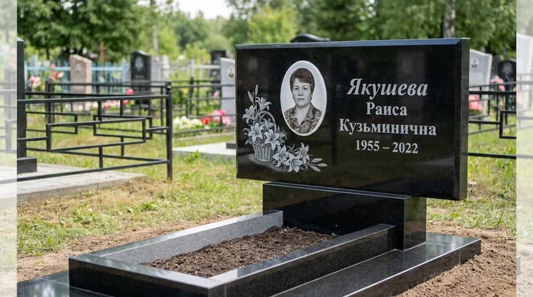 Памятник с гравировкой лилий — выполненная работа «Якушева» в Красноярске