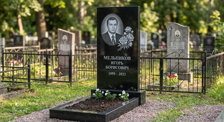 Памятник с гравировкой пионов — выполненная работа «Мельников» в Красноярске