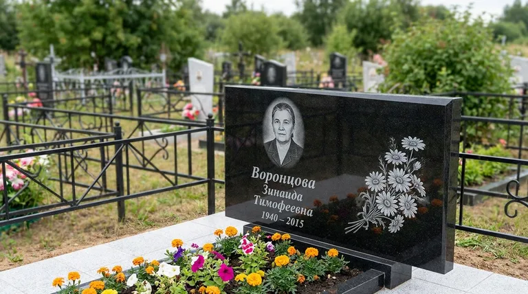 Памятник с гравировкой ромашек — выполненная работа «Воронцова» в Красноярске