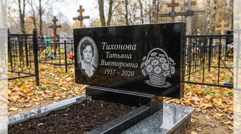 Памятник с гравировкой ромашек — выполненная работа «Тихонова» в Красноярске
