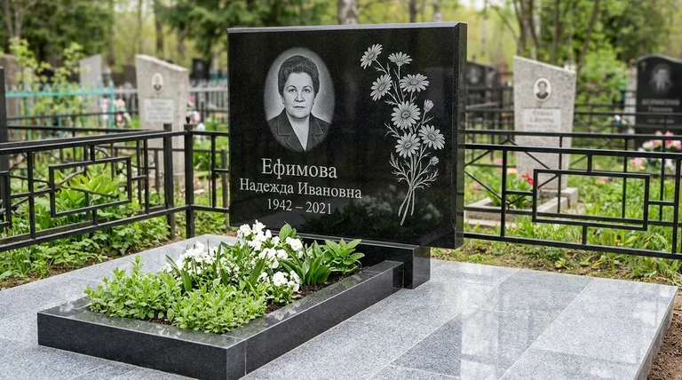 Памятник с гравировкой ромашек — выполненная работа «Ефимова» в Красноярске