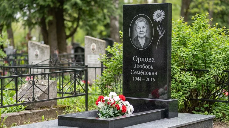 Памятник с гравировкой ромашек — выполненная работа «Орлова» в Красноярске