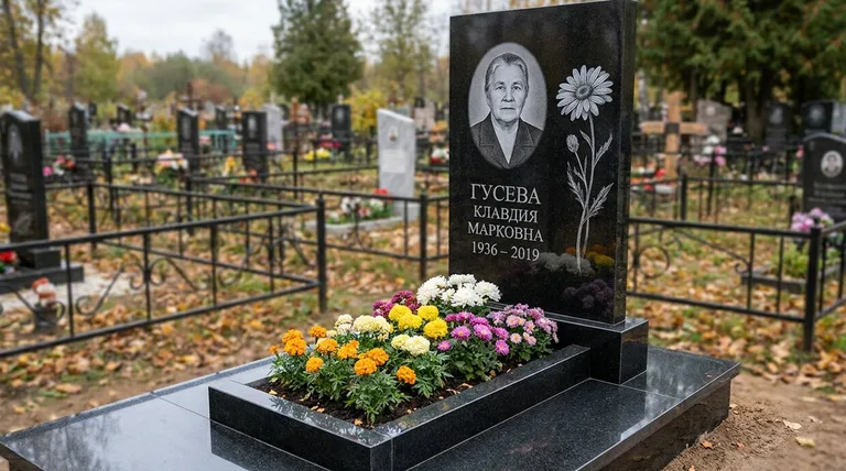 Памятник с гравировкой ромашек — выполненная работа «Гусева» в Красноярске