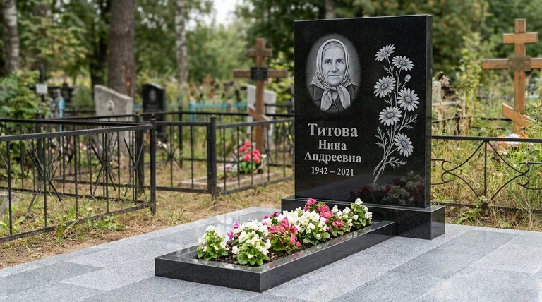 Памятник с гравировкой ромашек — выполненная работа «Титова» в Красноярске
