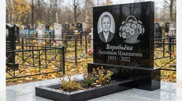 Памятник с гравировкой ромашек — выполненная работа «Воробьёва» в Красноярске
