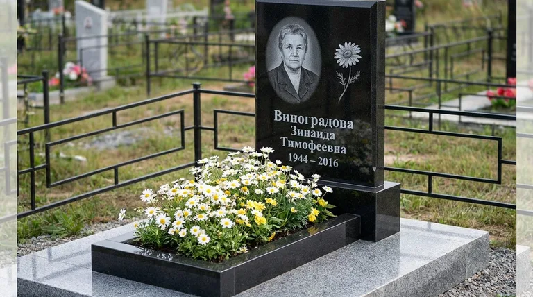 Памятник с гравировкой ромашек — выполненная работа «Виноградова» в Красноярске