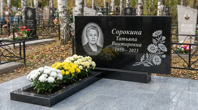 Памятник с гравировкой ромашек — выполненная работа «Сорокина» в Красноярске