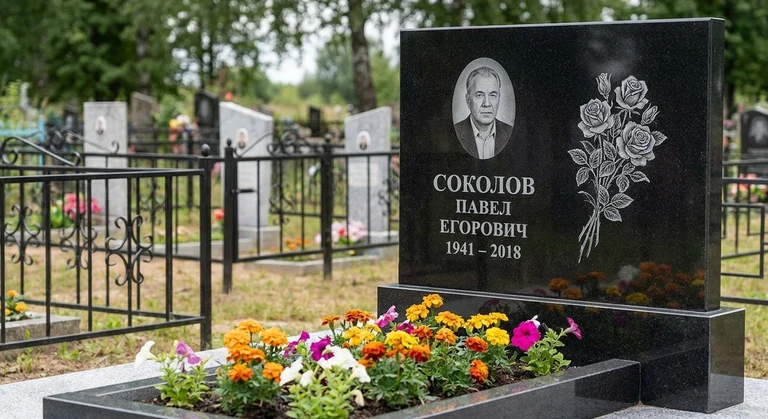 Гравировка роз на памятник в Красноярске — пример работы на граните