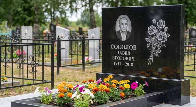 Памятник с гравировкой роз — выполненная работа «Соколов» в Красноярске