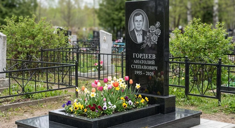 Памятник с гравировкой роз — выполненная работа «Гордеев» в Красноярске