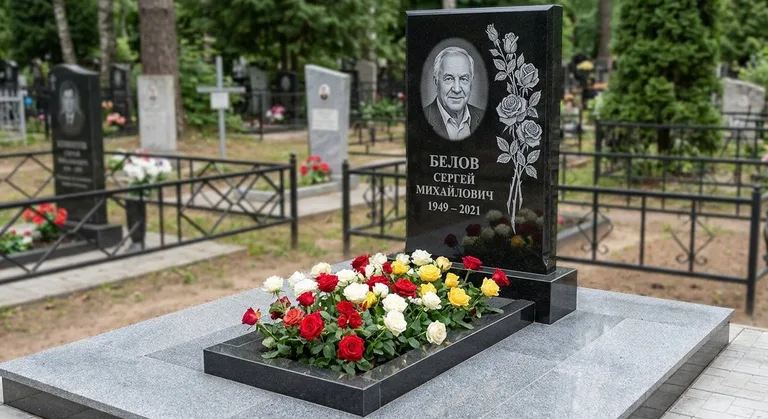 Памятник с гравировкой роз — выполненная работа «Белов» в Красноярске