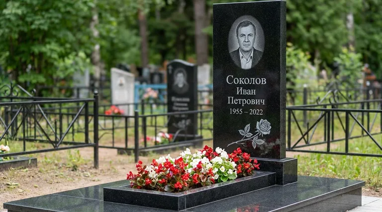 Памятник с гравировкой роз — выполненная работа «Соколов» в Красноярске